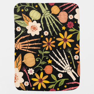 Halloween bones, floral seamless pattern. baby blanket
