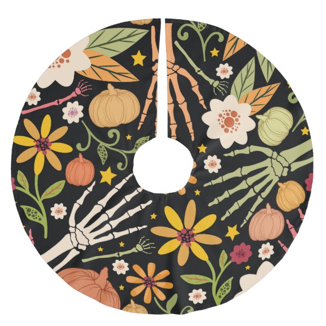 Halloween bones, floral seamless pattern. brushed polyester tree skirt (Front)