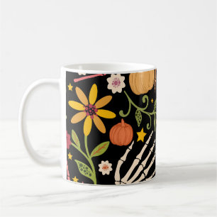 Halloween bones, floral seamless pattern. coffee mug