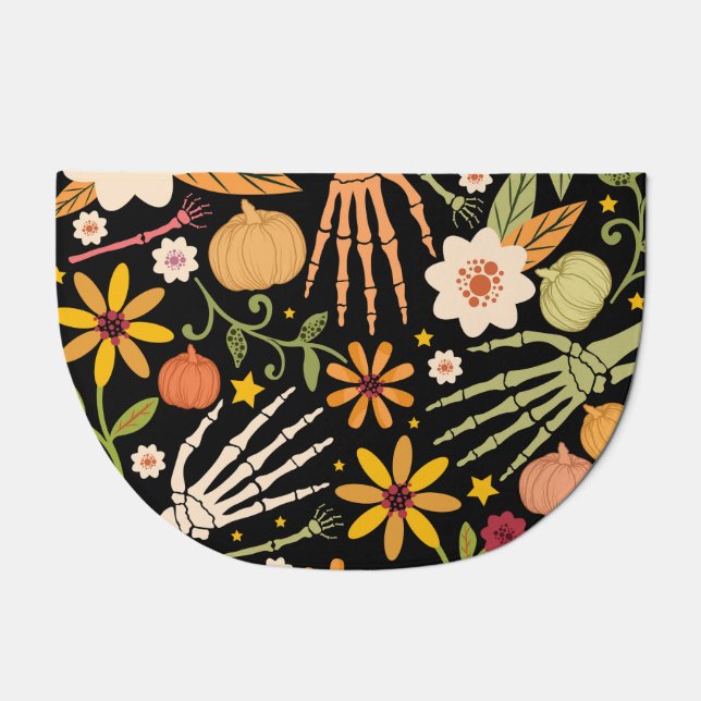 Halloween bones, floral seamless pattern. doormat (Front)