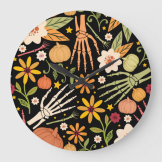 Halloween bones, floral seamless pattern. large clock