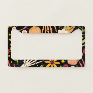 Halloween bones, floral seamless pattern. license plate frame