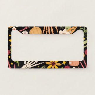 Halloween bones, floral seamless pattern. license plate frame