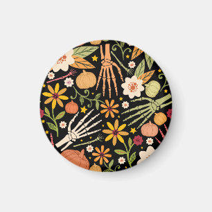Halloween bones, floral seamless pattern. magnet