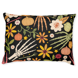 Halloween bones, floral seamless pattern. pet bed