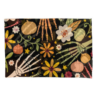 Halloween bones, floral seamless pattern. pillow case