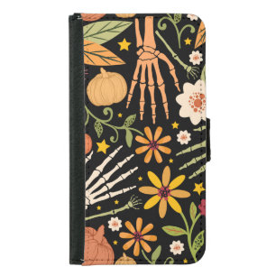 Halloween bones, floral seamless pattern. samsung galaxy s5 wallet case