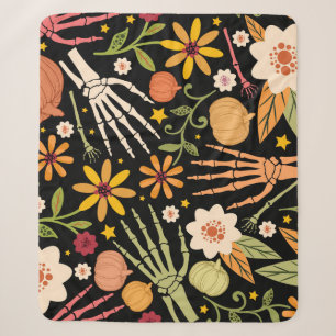 Halloween bones, floral seamless pattern. sherpa blanket