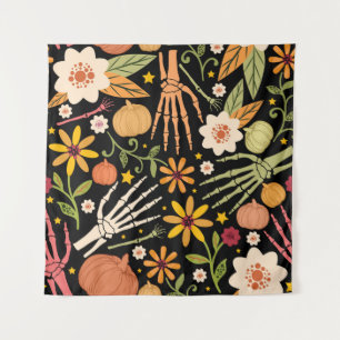 Halloween bones, floral seamless pattern. tapestry