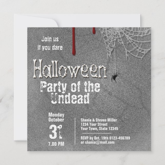 Halloween Bones Party of the Undead Gravestone  Invitation (Front)
