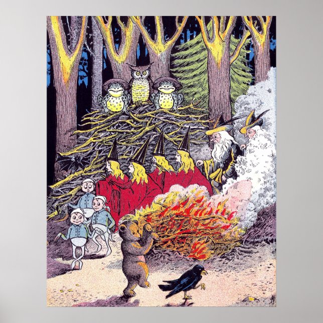 Halloween Bonfire with Bear and Brownies Poster (Front)