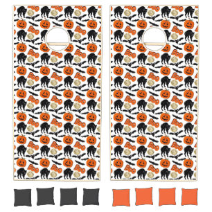 Halloween Boo Bats Cat Pumpkin And Moon Drawing Cornhole Set