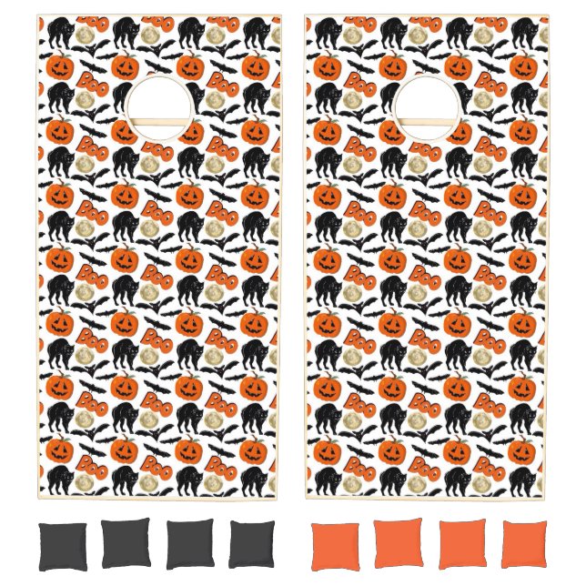 Halloween Boo Bats Cat Pumpkin And Moon Drawing Cornhole Set (Set)