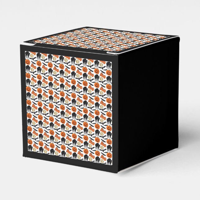 Halloween Boo Bats Cat Pumpkin And Moon Drawing Favor Boxes (Front Side)