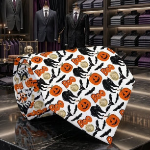 Halloween Boo Bats Cat Pumpkin And Moon Drawing Neck Tie