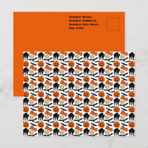 Halloween Boo Bats Cat Pumpkin And Moon Drawing Postcard