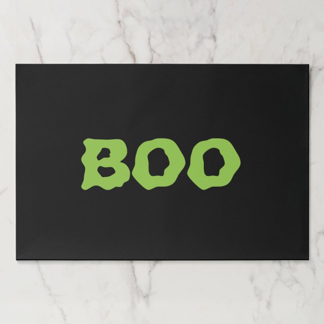 Halloween Boo black green spooky paper placemats (Front)