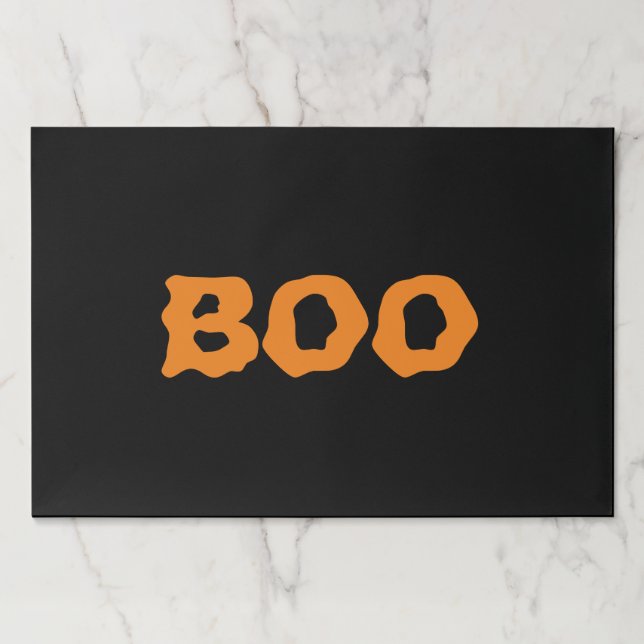 Halloween Boo black orange spooky paper placemats (Front)