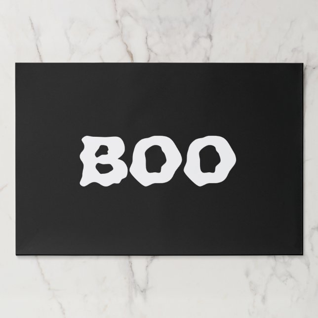 Halloween Boo black white spooky paper placemats (Front)