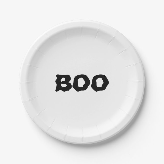 Halloween Boo black & white spooky  Paper Plates (Front)