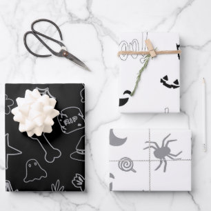 Halloween Boo! Black White Wrapping Paper Sheets