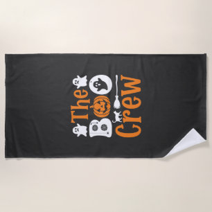 Halloween Boo Crew Ghost Pumpkin Cat Design Beach Towel