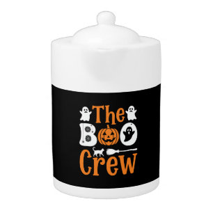Halloween Boo Crew Ghost Pumpkin Cat Design Teapot