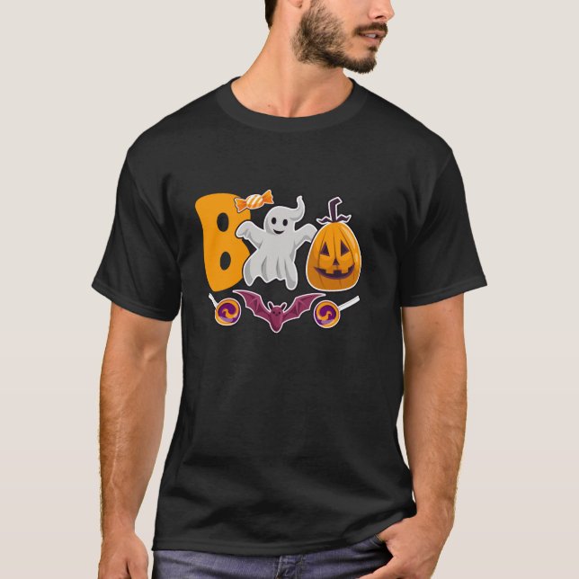 Halloween Boo Cute Ghost Pumpkin Spider Web Hallow T-Shirt (Front)
