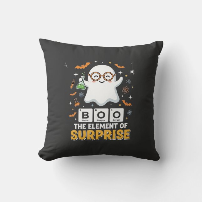 Halloween Boo Element of Surprise Ghost Design_1 Throw Pillow (Front)