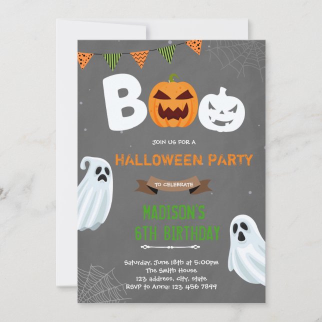 Halloween boo ghost birthday invitation (Front)