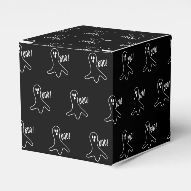Halloween boo ghost black and white pattern favor boxes (Front Side)