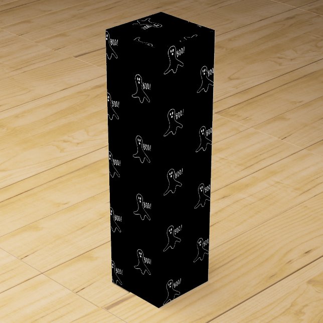 Halloween boo ghost black and white pattern wine box (Front)