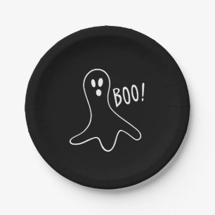 Halloween boo ghost black and white spooky paper plates