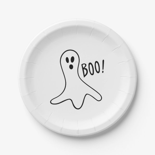 Halloween boo ghost black and white spooky paper plates (Front)