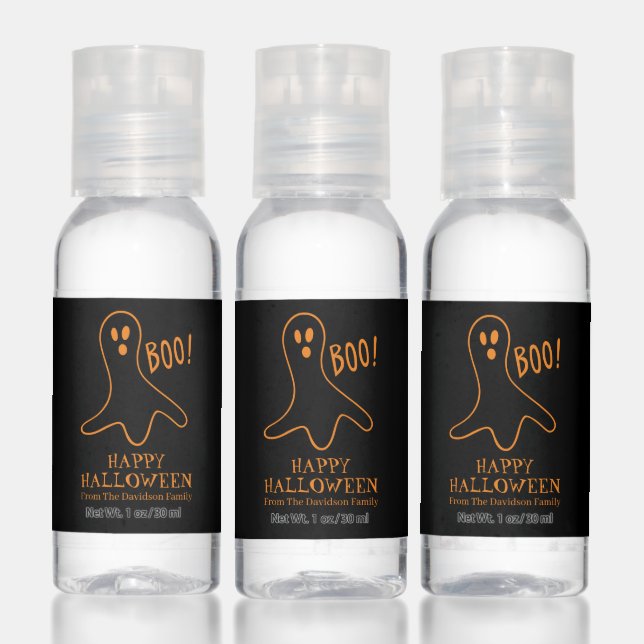Halloween boo ghost black orange custom name  hand sanitizer (Set)