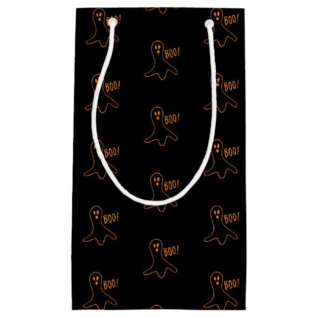 Halloween boo ghost black orange pattern small gift bag (Front)