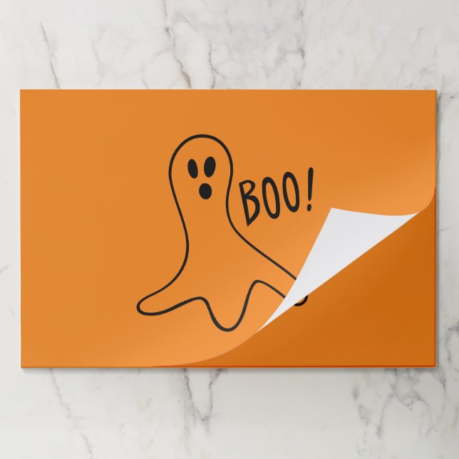Halloween boo ghost black orange spooky placemats (Folded)
