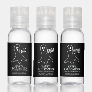 Halloween boo ghost black white custom treat favor hand sanitizer