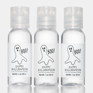 Halloween boo ghost black white custom treat favor hand sanitizer