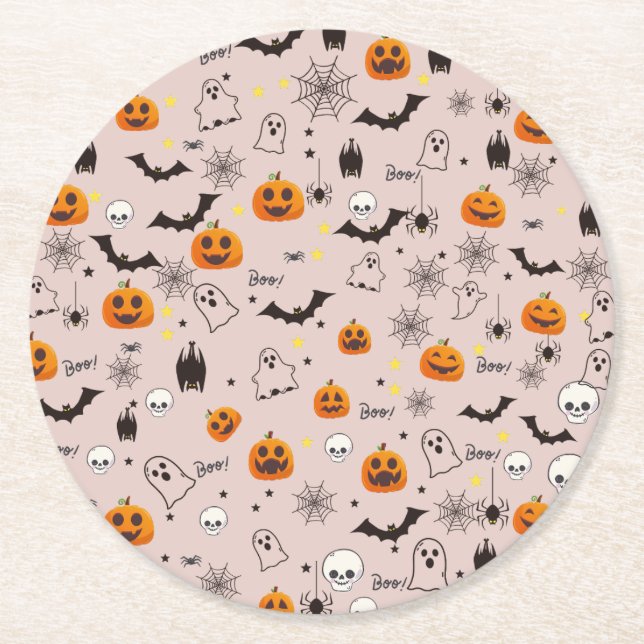 Halloween Boo Ghost Cute Round Paper Coaster (Front)