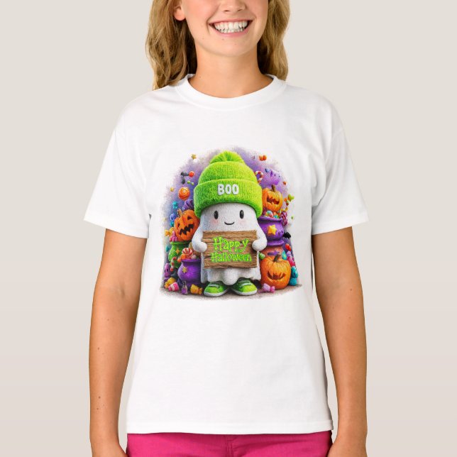 Halloween Boo Ghost - Happy Halloween T-Shirt (Front)