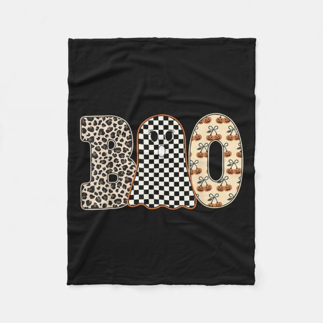 Halloween Boo Ghost Leopard Cherries Checkered Sok Fleece Blanket (Front)