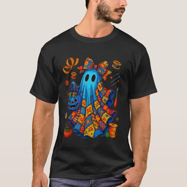 Halloween Boo Ghost Patchwork Quilter Quilting Sew T-Shirt (Front)