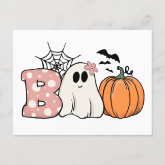 Halloween Boo Ghost Pumpkin Bats Cobweb Postcard