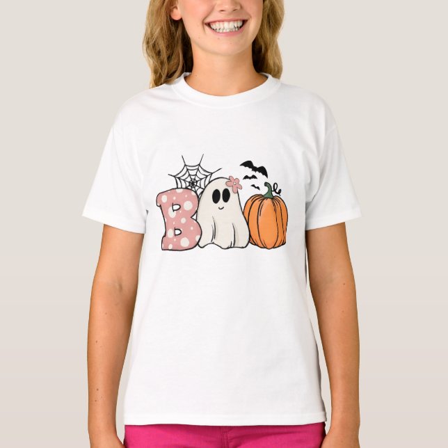 Halloween Boo Ghost Pumpkin Bats Cobweb T-Shirt (Front)