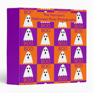Halloween Boo Ghost Purple and Orange Squares 3 Ring Binder
