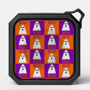 Halloween Boo Ghost Purple and Orange Squares Bluetooth Speaker