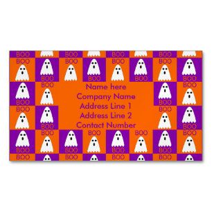Halloween Boo Ghost Purple and Orange Squares Business Card Magnet