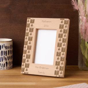 Halloween Boo Ghost Purple and Orange Squares Engraved Frames