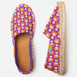 Halloween Boo Ghost Purple and Orange Squares Espadrilles